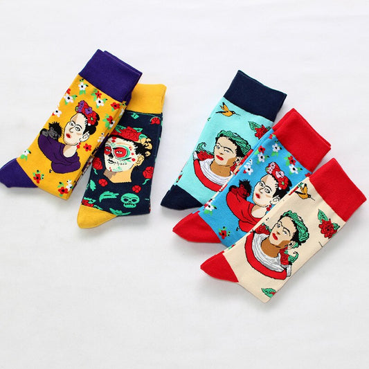 Women Socks Skateboard Doodle Painting Plant Kawaii Funny Happy Casual Female Cotton Hosiery Streetwear Skate Harajuku Pink