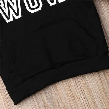 Boy's 2pcs Black Letter Boys Hooded Sweater & Camouflage Pants Set