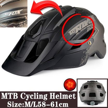 BATFOX Camouflage Mountain Bike Helmet MTB Road Bike Riding Helmet Big Brim Red Taillight Average Size