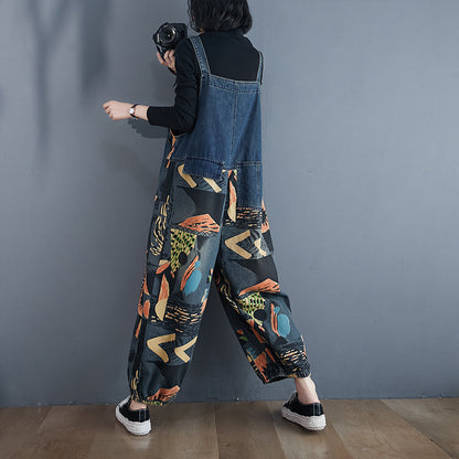 Denim Rompers Abstract Print