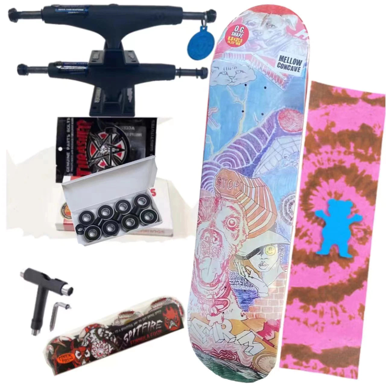 Whole Kit 8Inch Skateboard Santa Cruz Decks Spitfire Skateboard Wheelsthunder Trucks 139 Grizzly Grip Tapes