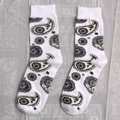 Black White Cotton Funny Flower Socks Bandanna Paisley West Coast Black Hiphop Pop Top Street Skate Fashion Skateboard Youth