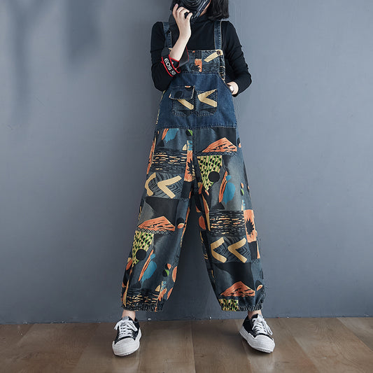Denim Rompers Abstract Print