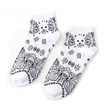 Black White Cotton Funny Flower Socks Bandanna Paisley West Coast Black Hiphop Pop Top Street Skate Fashion Skateboard Youth