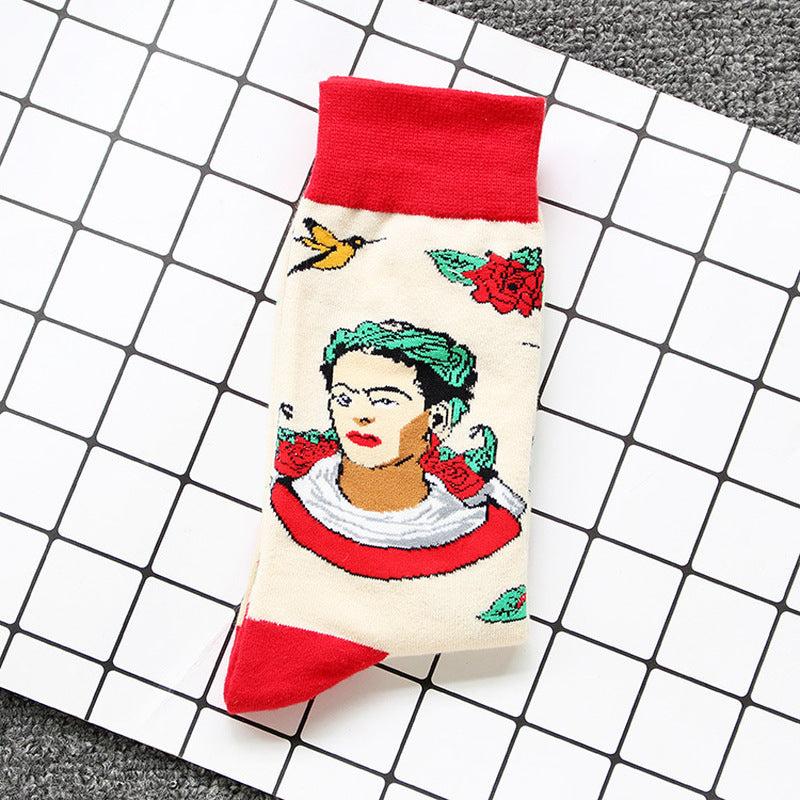 Women Socks Skateboard Doodle Painting Plant Kawaii Funny Happy Casual Female Cotton Hosiery Streetwear Skate Harajuku Pink