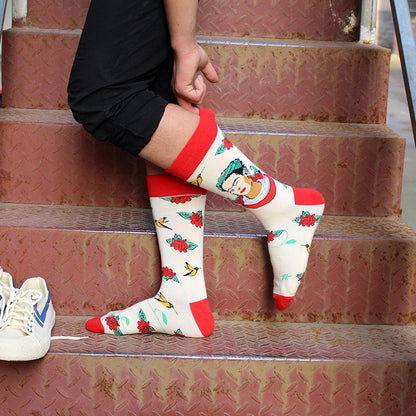 Women Socks Skateboard Doodle Painting Plant Kawaii Funny Happy Casual Female Cotton Hosiery Streetwear Skate Harajuku Pink