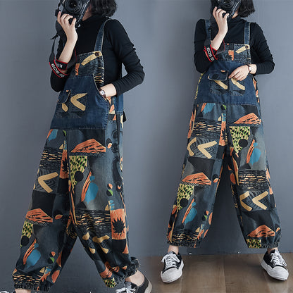 Denim Rompers Abstract Print