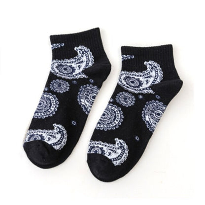 Black White Cotton Funny Flower Socks Bandanna Paisley West Coast Black Hiphop Pop Top Street Skate Fashion Skateboard Youth