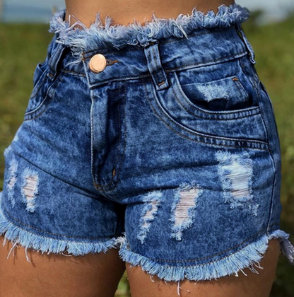 High Waist Tassel Ripped Women Denim Shorts