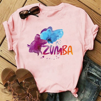 Summer Fashion Zumba Black Tshirt Women'S Clothing Fitness Dance Graphic Tees Shirt Femme Lover Sport Gymnastics T-Shirt Female