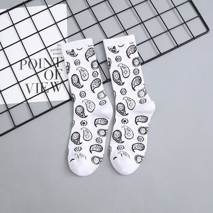 Black White Cotton Funny Flower Socks Bandanna Paisley West Coast Black Hiphop Pop Top Street Skate Fashion Skateboard Youth
