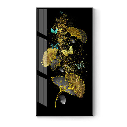 Golden Abstract Banana Leaf 5D Crystal Porcelain Painting