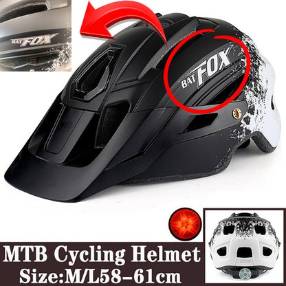 BATFOX Camouflage Mountain Bike Helmet MTB Road Bike Riding Helmet Big Brim Red Taillight Average Size