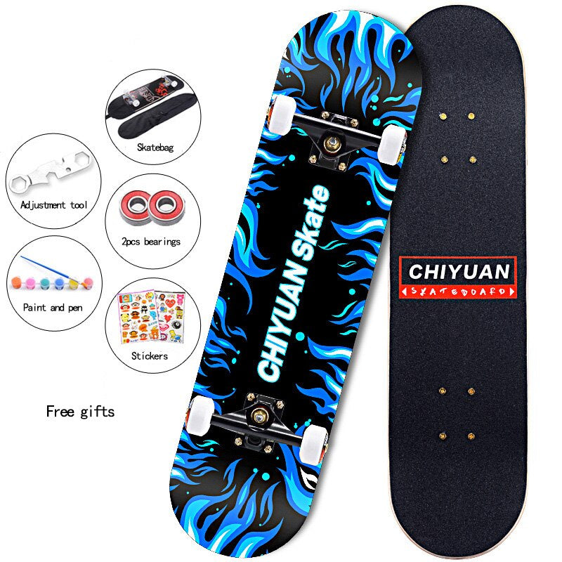 80CM 7-Tier Maple Skateboard Hard Wheel Alluminum Alloy Trucks Double Tilt Skateboard Skatepark Skate Boards for Children Adults