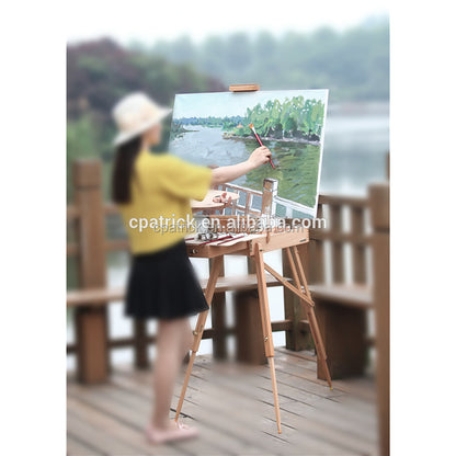 2021 Art Supplier Foldable Portable  Wooden French Style Large Sketchbox Easel With Palette