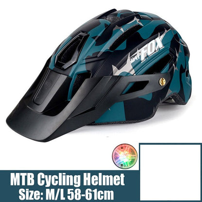BATFOX Camouflage Mountain Bike Helmet MTB Road Bike Riding Helmet Big Brim Red Taillight Average Size