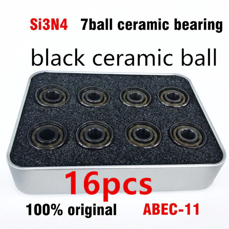 16Pcs Roller Skate Bearings Ceramic BLACK Ball Inline Skates High Speed Bearings Competitional Skateboard Longboard Bearing