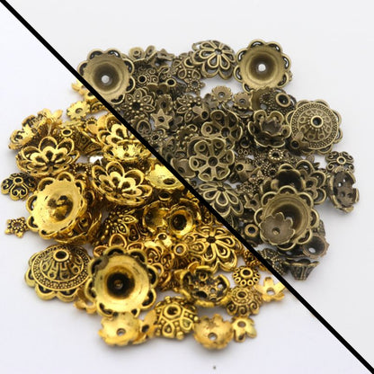 Mixed Tibetan Antique Silver Color Flower Bead End Caps (150pcs)