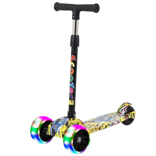 Folding Scooters with 3 Light up Wheel Portable Adjustable Height 5 Levels Widened Pedals Lightweight Scooter for Kids