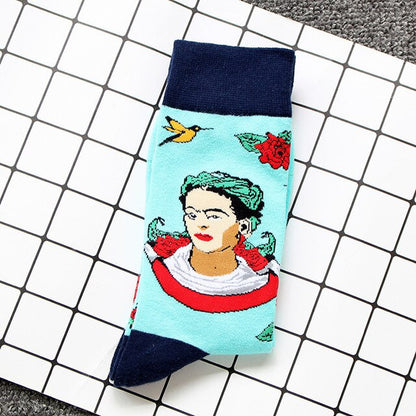 Women Socks Skateboard Doodle Painting Plant Kawaii Funny Happy Casual Female Cotton Hosiery Streetwear Skate Harajuku Pink