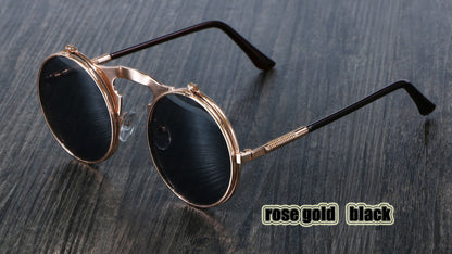 Retro Flip Circular Double Metal Sun Glasses