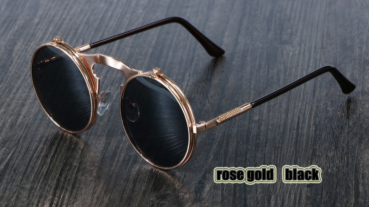 Retro Flip Circular Double Metal Sun Glasses