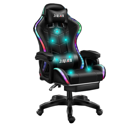 White Pu Leather Swivel Massage Led Gaming Chair With Speakers