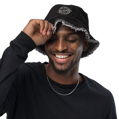 Accent Gold Distressed Denim Bucket Hat