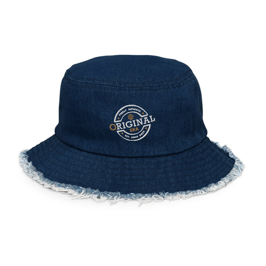 Accent Gold Distressed Denim Bucket Hat