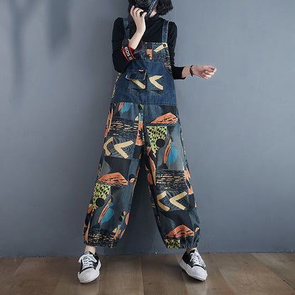 Denim Rompers Abstract Print