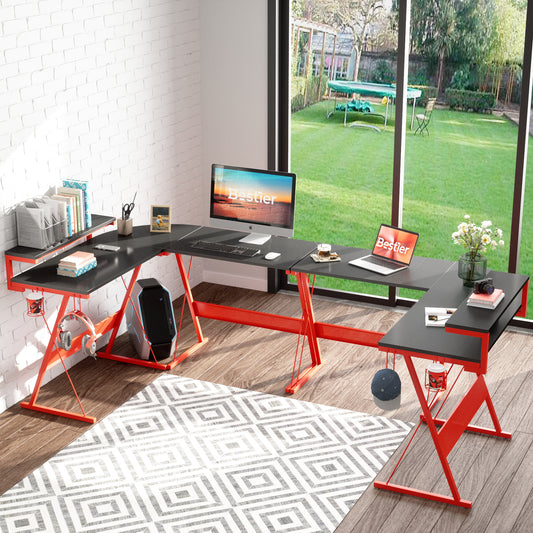L Shaped With Round Corner Large Monitor Stand Workstation Computer Desk