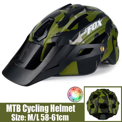 BATFOX Camouflage Mountain Bike Helmet MTB Road Bike Riding Helmet Big Brim Red Taillight Average Size