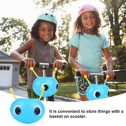 Children Scooter Basket Plastic Cute Worm Pattern Scooter Front Handlebar Carrier Rack (Blue)