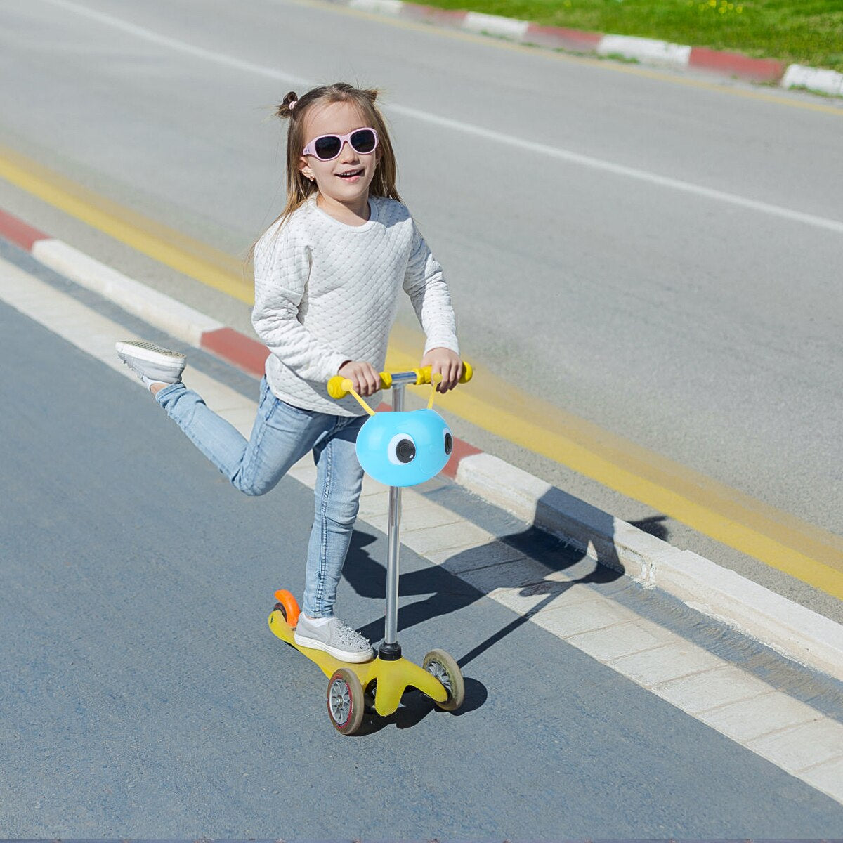 Children Scooter Basket Plastic Cute Worm Pattern Scooter Front Handlebar Carrier Rack (Blue)