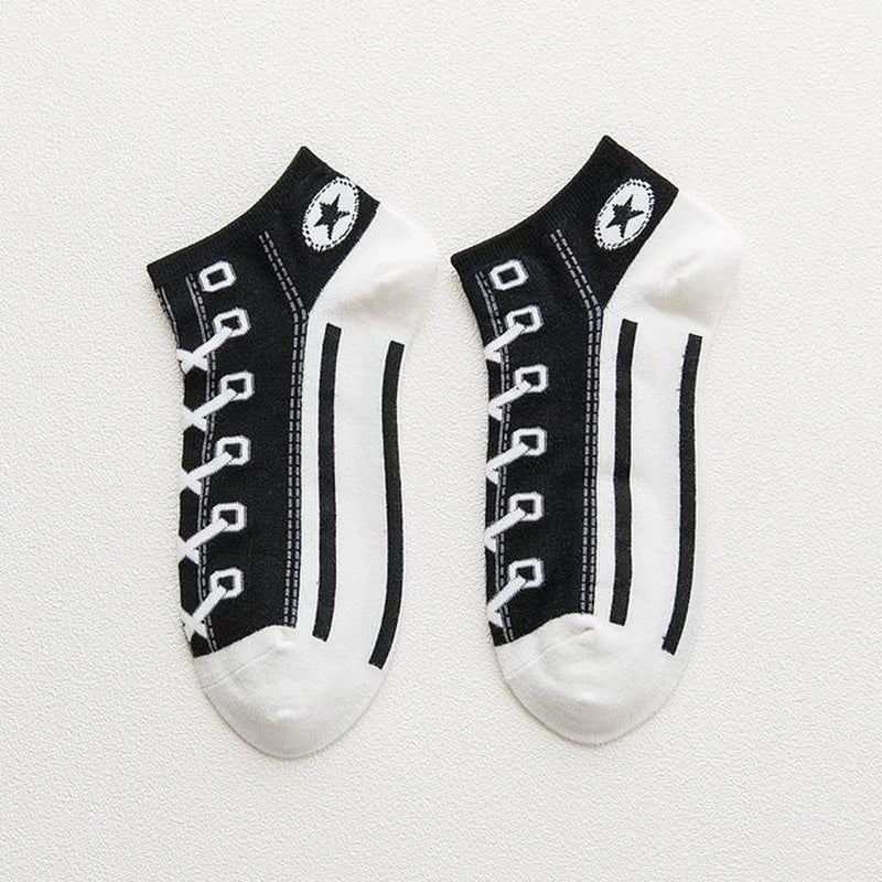 Trend Women Socks Street Skate Shoes Pattern Short Sock for Girls Summer Breathable Fashion Shoelace Ankle Socks Neutral Couple