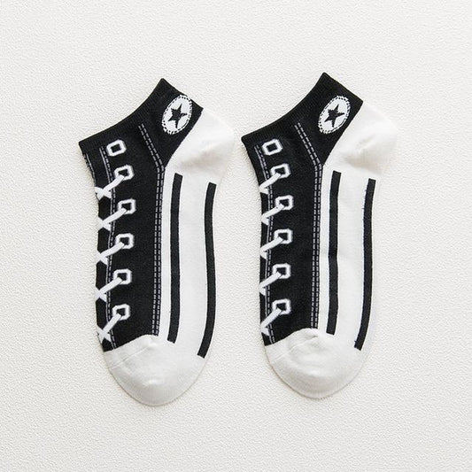 Trend Women Socks Street Skate Shoes Pattern Short Sock for Girls Summer Breathable Fashion Shoelace Ankle Socks Neutral Couple