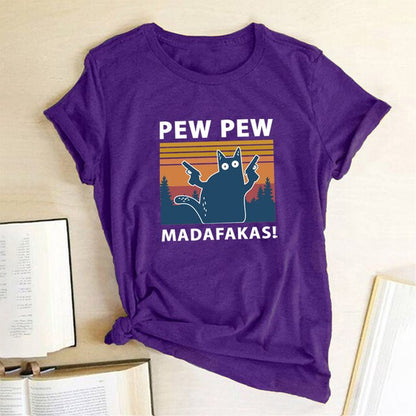 Pew Pew Madafakas Print T-Shirts Women Summer 2020 Graphic Tees Funny Shirts for Woman Tshirts Loose Crew Neck Harajuku Tops