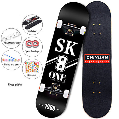 80CM 7-Tier Maple Skateboard Hard Wheel Alluminum Alloy Trucks Double Tilt Skateboard Skatepark Skate Boards for Children Adults