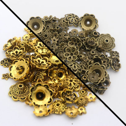 Mixed Tibetan Antique Silver Color Flower Bead End Caps (150pcs)