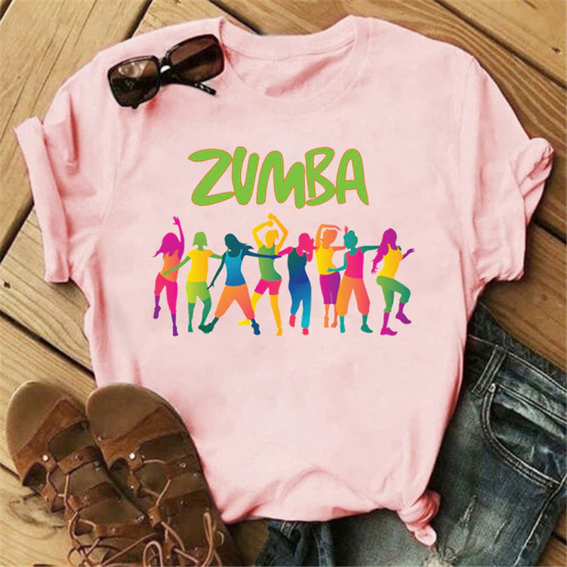 Summer Fashion Zumba Black Tshirt Women'S Clothing Fitness Dance Graphic Tees Shirt Femme Lover Sport Gymnastics T-Shirt Female