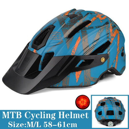 BATFOX Camouflage Mountain Bike Helmet MTB Road Bike Riding Helmet Big Brim Red Taillight Average Size