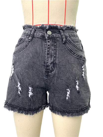 High Waist Tassel Ripped Women Denim Shorts