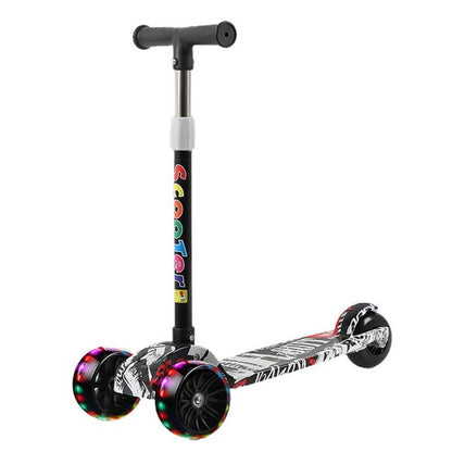 Children'S Scooter Three-Wheeled Light up Graffiti One-Key Folding Portable Scooter with Luminous Wheel