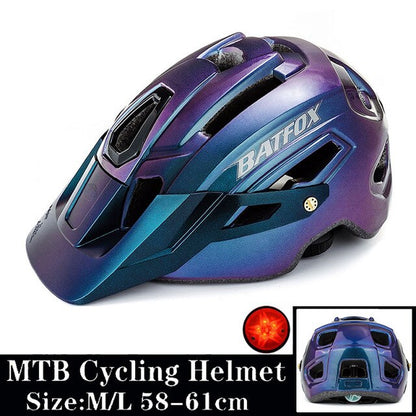 BATFOX Camouflage Mountain Bike Helmet MTB Road Bike Riding Helmet Big Brim Red Taillight Average Size