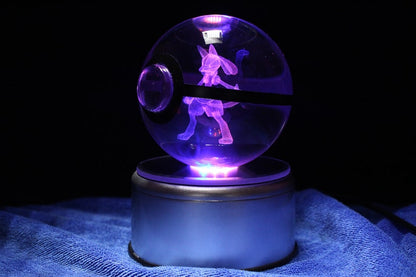 Popullar 80mm 3.15 inch Diameter Crystal Glass Poket Ball with Rotated LED Lamp Base